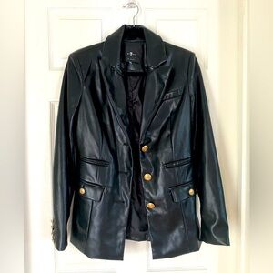 7 For All Mankind Faux Leather Jacket Women's Size XS Black Bomber Jacket